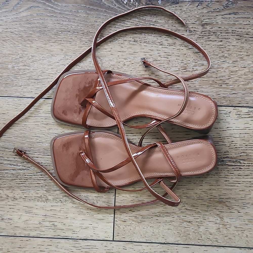 Asos block heel ankle wrap sandals
